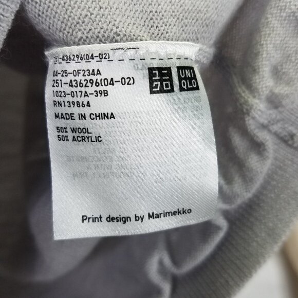 Uniqlo × Marimekko Mock Turtleneck Sweater S Knit Wave Cream Gray Black Wool - Picture 12 of 15